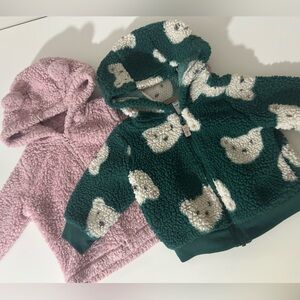 Carter’s Baby Sherpa Jacket Bundle Pair 3-6M Pink Teddy + Green Hooded